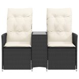 2 személyes fekete polyrattan dönthető kerti kanapé asztallal