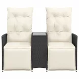 2 személyes fekete polyrattan dönthető kerti kanapé asztallal
