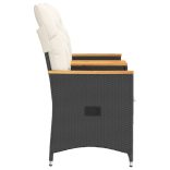 2 személyes fekete polyrattan dönthető kerti kanapé asztallal