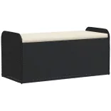 fekete polyrattan tárolópad párnával 115 x 51 x 52 cm