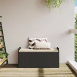 fekete polyrattan tárolópad párnával 115 x 51 x 52 cm