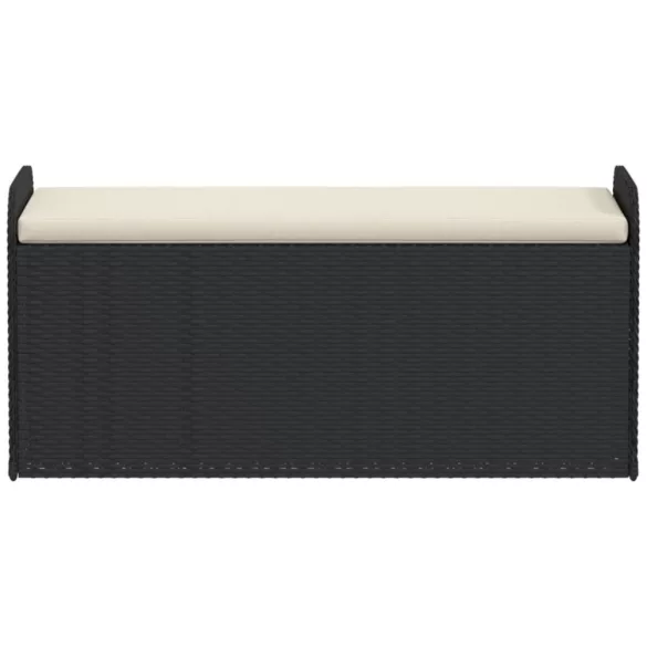 fekete polyrattan tárolópad párnával 115 x 51 x 52 cm
