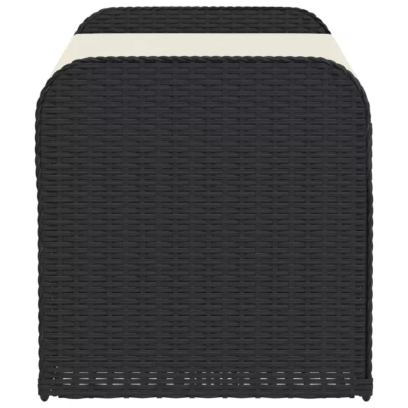 fekete polyrattan tárolópad párnával 115 x 51 x 52 cm