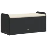 fekete polyrattan tárolópad párnával 115 x 51 x 52 cm
