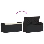 fekete polyrattan tárolópad párnával 115 x 51 x 52 cm