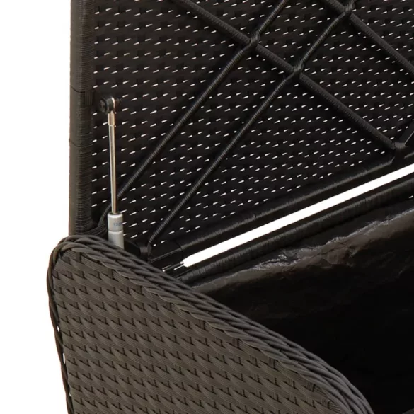 fekete polyrattan tárolópad párnával 115 x 51 x 52 cm