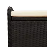 fekete polyrattan tárolópad párnával 115 x 51 x 52 cm