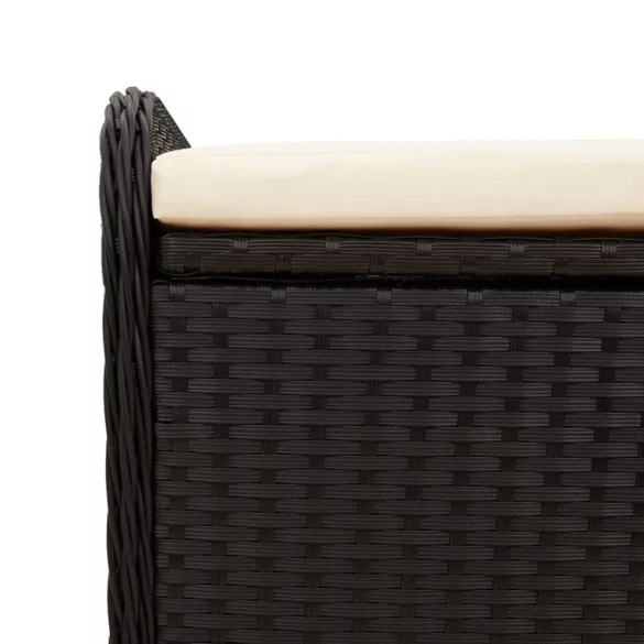 fekete polyrattan tárolópad párnával 115 x 51 x 52 cm