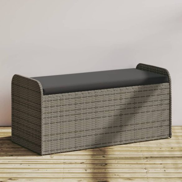 szürke polyrattan tárolópad párnával 115 x 51 x 52 cm