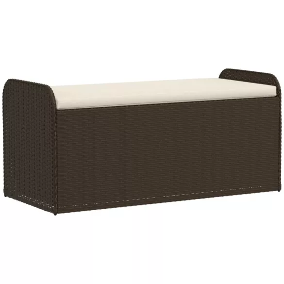 barna polyrattan tárolópad párnával 115 x 51 x 52 cm