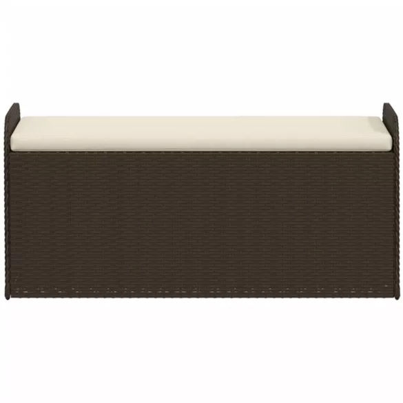 barna polyrattan tárolópad párnával 115 x 51 x 52 cm