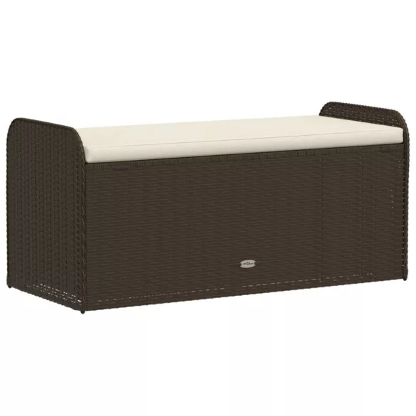 barna polyrattan tárolópad párnával 115 x 51 x 52 cm