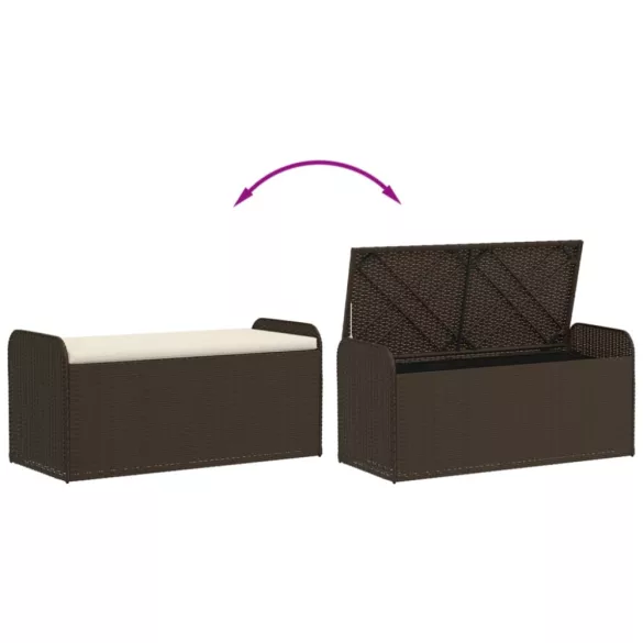 barna polyrattan tárolópad párnával 115 x 51 x 52 cm