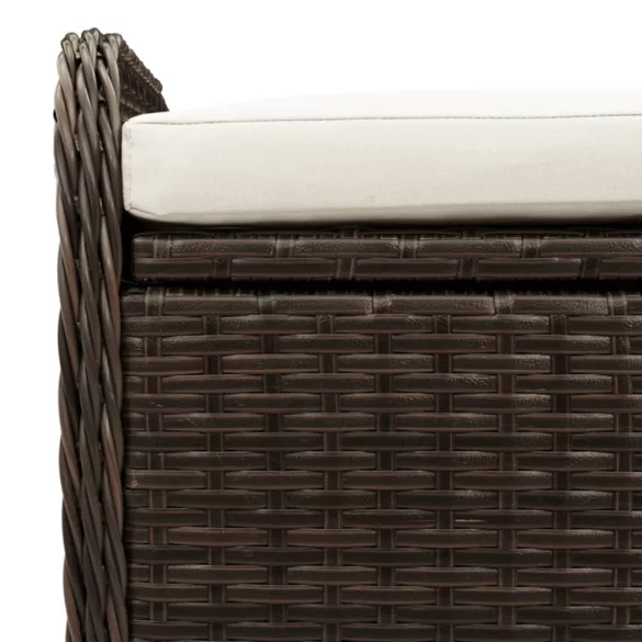 barna polyrattan tárolópad párnával 115 x 51 x 52 cm