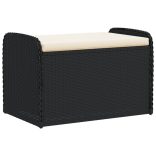 fekete polyrattan tárolópad párnával 80 x 51 x 52 cm