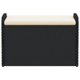 fekete polyrattan tárolópad párnával 80 x 51 x 52 cm