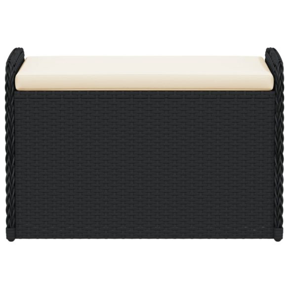 fekete polyrattan tárolópad párnával 80 x 51 x 52 cm
