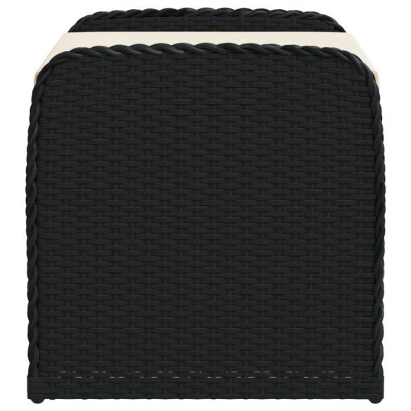 fekete polyrattan tárolópad párnával 80 x 51 x 52 cm
