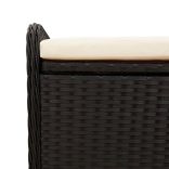 fekete polyrattan tárolópad párnával 80 x 51 x 52 cm