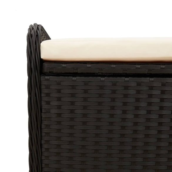 fekete polyrattan tárolópad párnával 80 x 51 x 52 cm