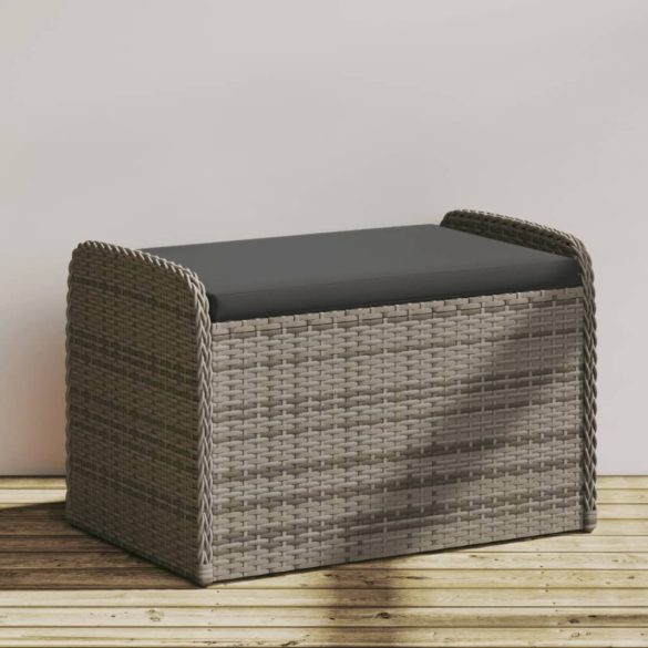 szürke polyrattan tárolópad párnával 80 x 51 x 52 cm