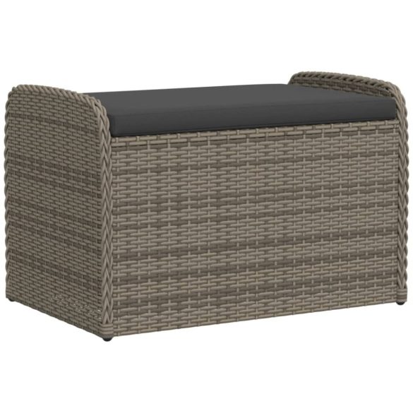 szürke polyrattan tárolópad párnával 80 x 51 x 52 cm