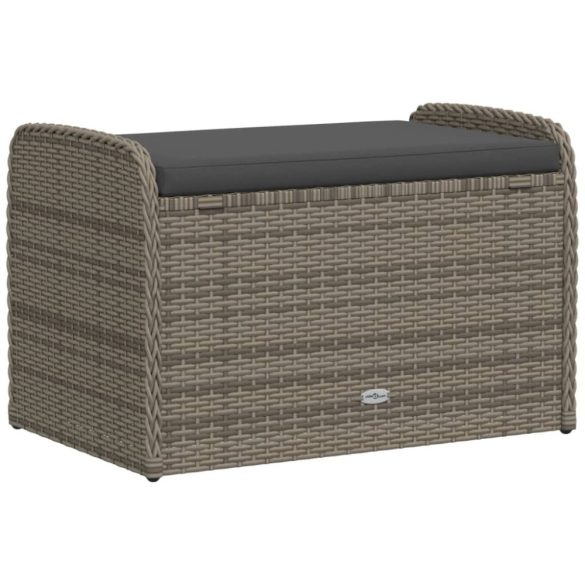 szürke polyrattan tárolópad párnával 80 x 51 x 52 cm