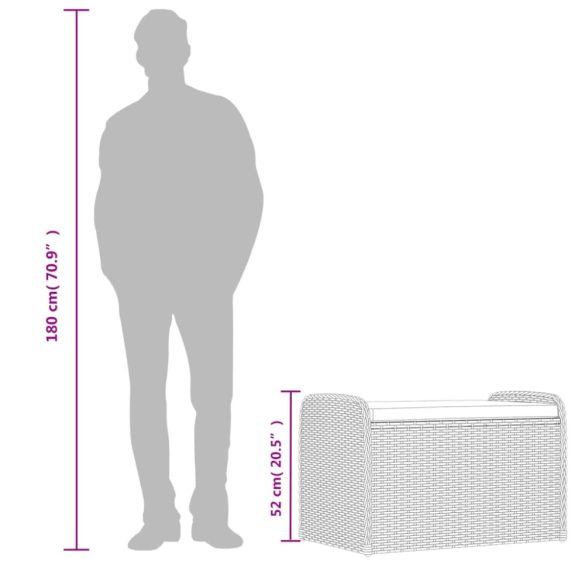 szürke polyrattan tárolópad párnával 80 x 51 x 52 cm