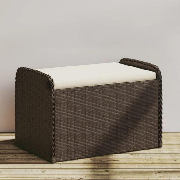 barna polyrattan tárolópad párnával 80 x 51 x 52 cm