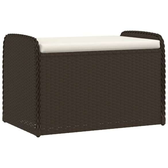barna polyrattan tárolópad párnával 80 x 51 x 52 cm