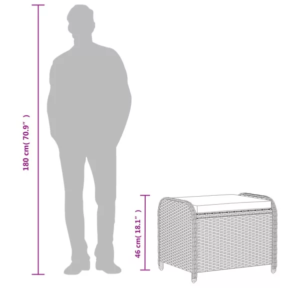 szürke polyrattan kerti szék párnával 58 x 46 x 46 cm