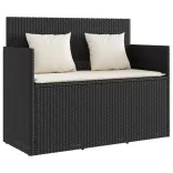 fekete polyrattan kerti pad párnával