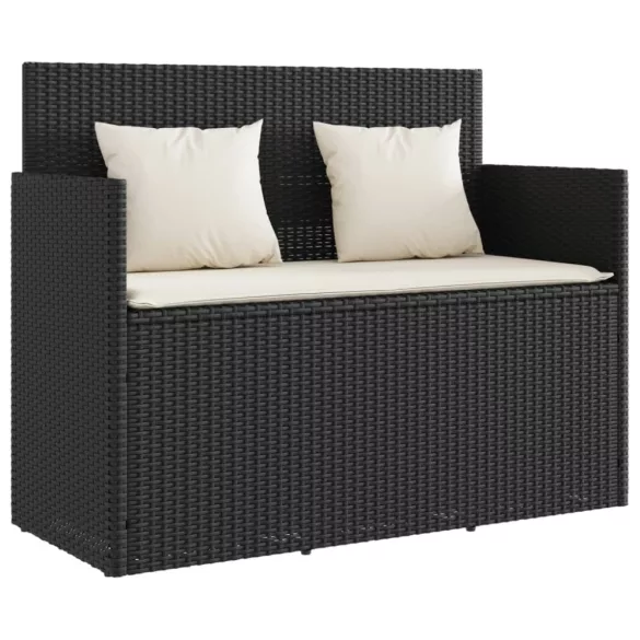 fekete polyrattan kerti pad párnával