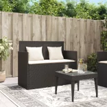 fekete polyrattan kerti pad párnával