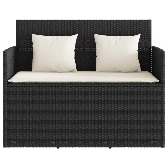 fekete polyrattan kerti pad párnával