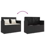 fekete polyrattan kerti pad párnával