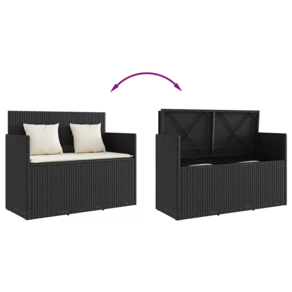 fekete polyrattan kerti pad párnával