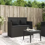 fekete polyrattan kerti pad párnával