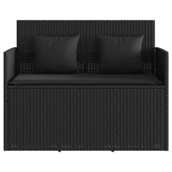 fekete polyrattan kerti pad párnával