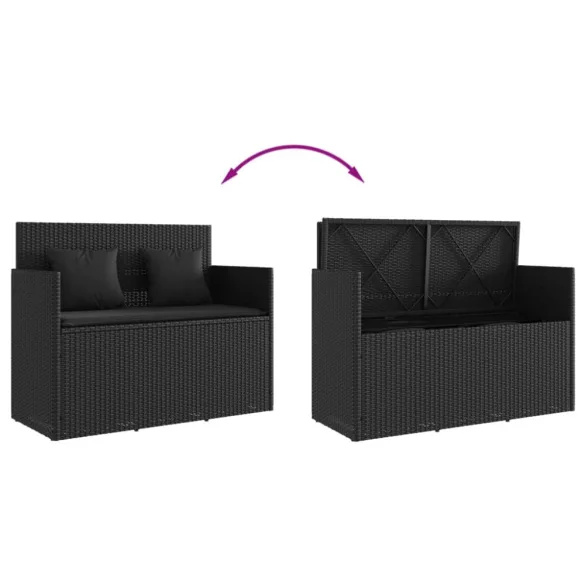 fekete polyrattan kerti pad párnával