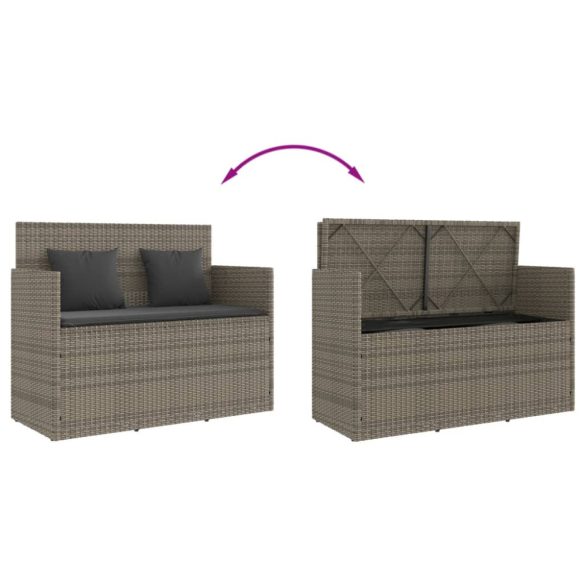 szürke polyrattan akácfa kerti pad párnával