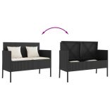 fekete polyrattan kerti pad párnával