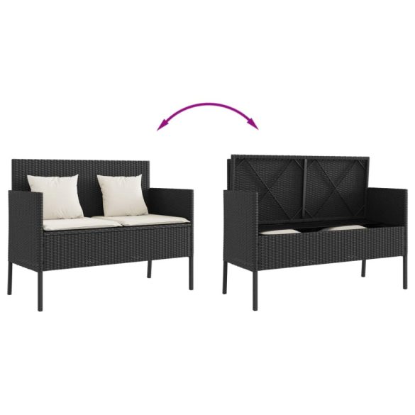 fekete polyrattan kerti pad párnával