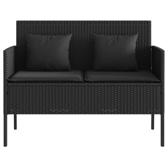 fekete polyrattan kerti pad párnával