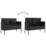 fekete polyrattan kerti pad párnával