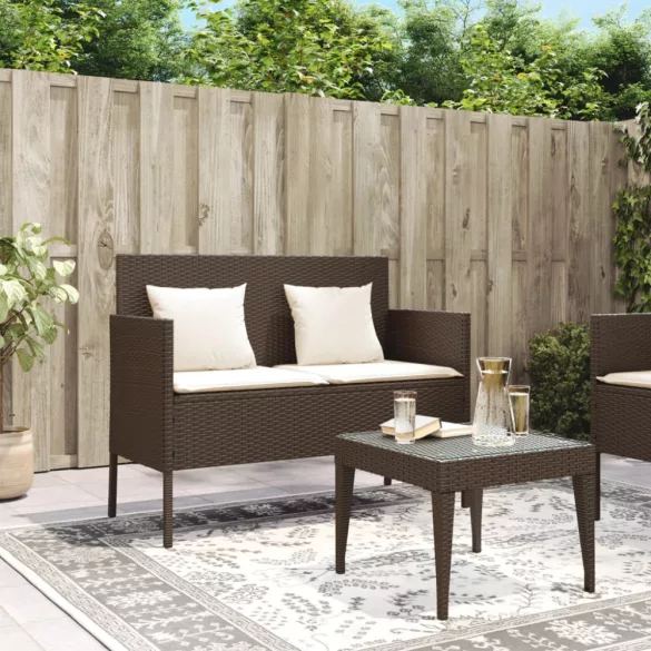 barna polyrattan kerti pad párnákkal