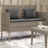 szürke polyrattan akácfa kerti pad párnával