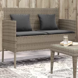 szürke polyrattan akácfa kerti pad párnával