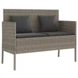 szürke polyrattan akácfa kerti pad párnával