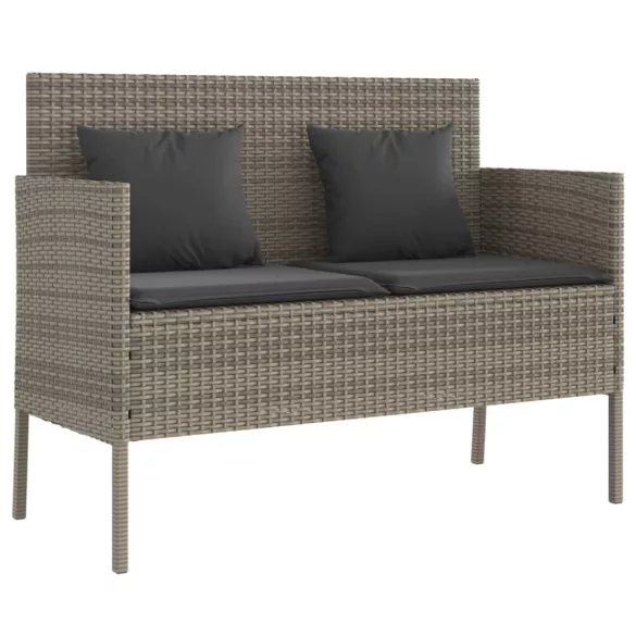 szürke polyrattan akácfa kerti pad párnával